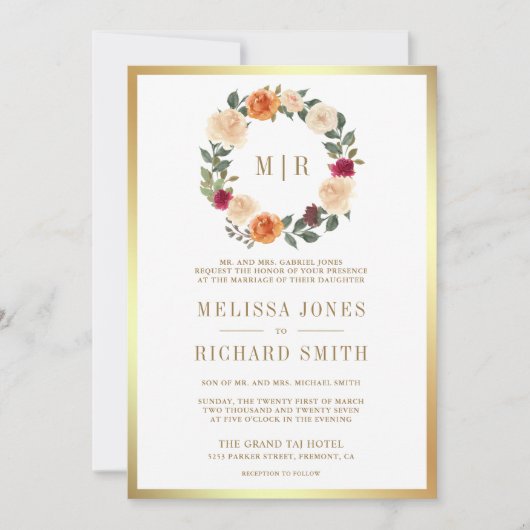 Aardse Bloemenkrans Alles in één bruiloft Kaart (Voorkant)