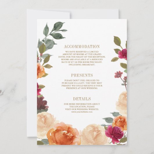 Aardse Bloemenkrans Alles in één bruiloft Kaart (Achterkant)