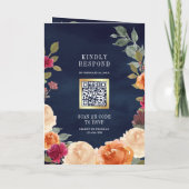 Aardse bloemenkrans QR-code Navyblauw Huwelijk (Achterkant)
