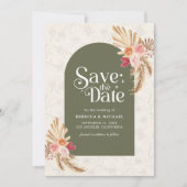 Aardse Bloemenpampas Sage Green Wedding Save The Date (Voorkant)