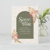 Aardse Bloemenpampas Sage Green Wedding Save The Date (Staand voorkant)