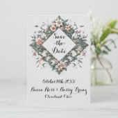 aardse bloemenwijnstok save the date (Staand voorkant)