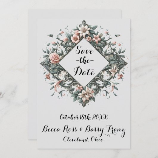 aardse bloemenwijnstok save the date (Voorkant / Achterkant)