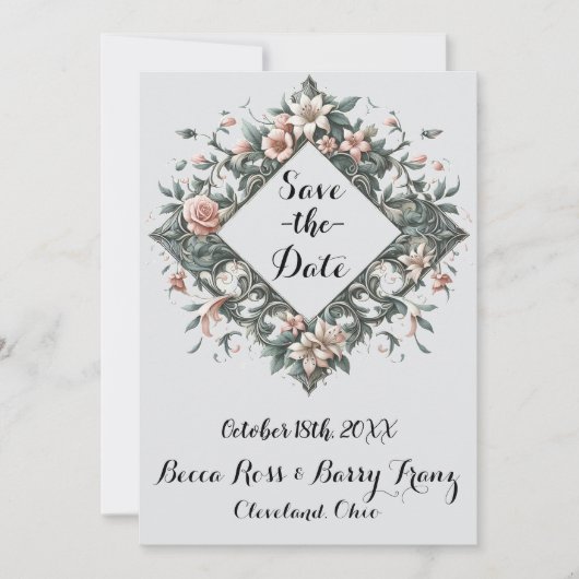 aardse bloemenwijnstok save the date (Voorkant)