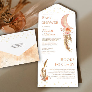 Aardse Bloemige Pampas Halve Maan Baby Shower All In One Uitnodiging
