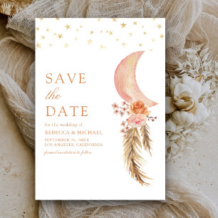 Aardse Bloemige Pampas Halve Maan Trouwdag Save The Date