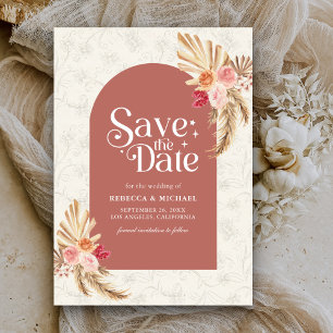 Aardse Bloemige Pampas Kaneel Bruiloft Save The Date