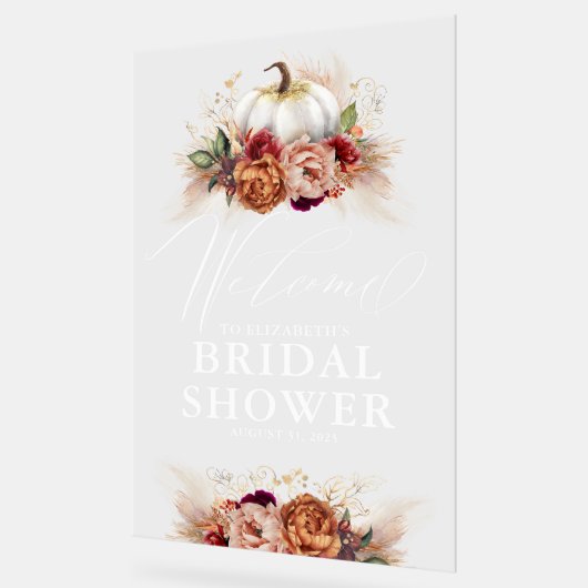 Aardse Bloemige Pompoen Bruiloft Feest Welkom Acryl Bord (Hoek)