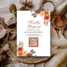 Aardse Bloemige Terracotta QR Code RSVP Trouwen