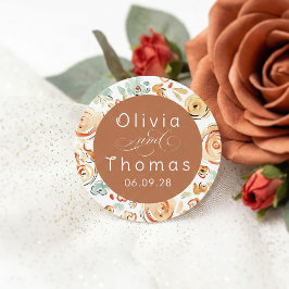 Aardse Bloemige Whimsicale Elegante Herfst Bruilof Ronde Sticker