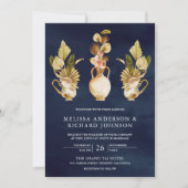 Aardse bloempotten gedroogd Palm Navy Blue Wedding Kaart (Voorkant)