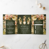 Aardse bloempotten Gedroogde Palm Olijf Groene bru Drieluik Uitnodiging (Binnen)