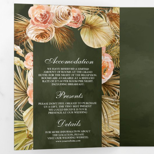 Aardse bloempotten Gedroogde Palm Olijf Groene bru Drieluik Uitnodiging (Binnenzijde eerst)