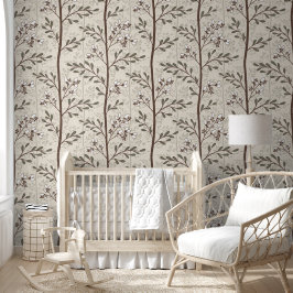 Aardse Bloemstreep Japandi Stijl Behang