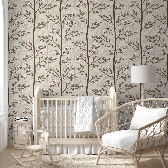 Aardse Bloemstreep Japandi Stijl Behang (Kinderen)