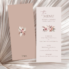 Aardse Blush Pampas Bloemige Boho Trouwmenu Menu