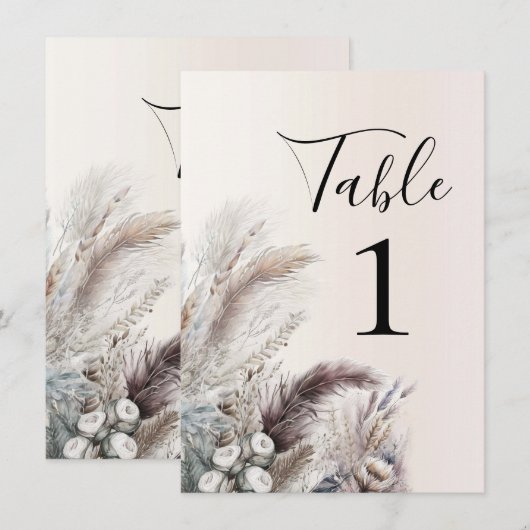 Aardse Boheemse Bloemen Veer Tafel Nummer Kaart (Voorkant / Achterkant)