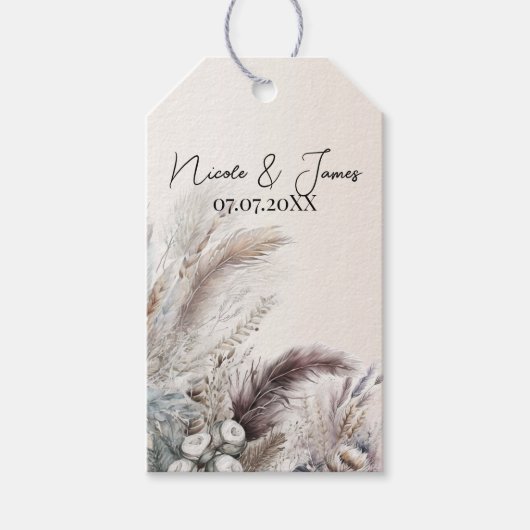 Aardse Boheemse Bloemige Veren Bruiloft Cadeaulabel (Voorkant)