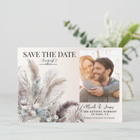 Aardse Boheemse bloemveren redden de datum Kaart (Staand voorkant)