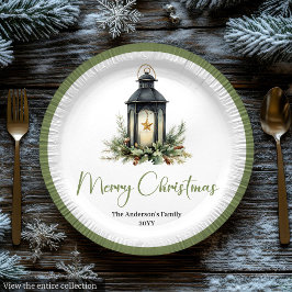Aardse Boheemse Kerstlantaarn op Rustieke Plaat Papieren Bordje