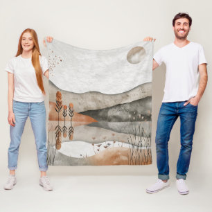 Aardse Boheemse Meer Terracotta Maan Landschap Fleece Deken
