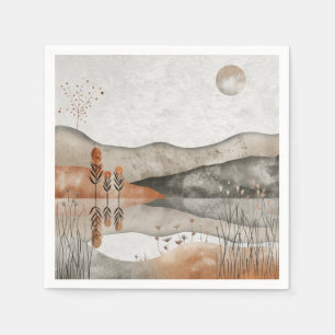 Aardse Boheemse Meer Terracotta Maan Landschap Servet