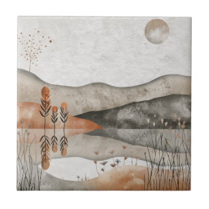 Aardse Boheemse Meer Terracotta Maan Landschap Tegeltje