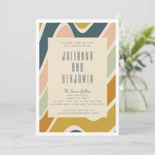 Aardse Boho Abstract Golvende Draai Pastel Trouwda Kaart