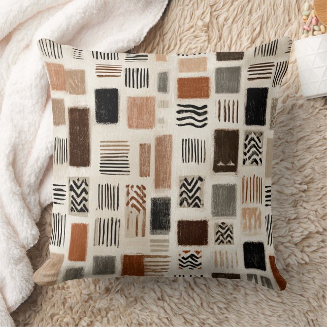 Aardse Boho Abstract raster - handgetekende textuu Kussen (Deken)
