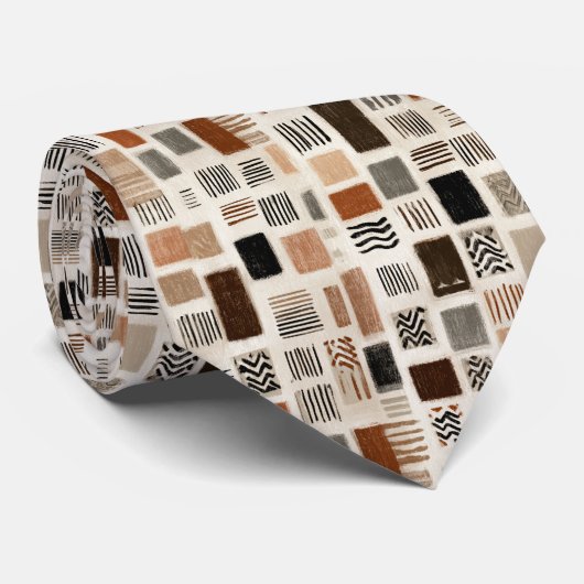 Aardse Boho Abstract raster - handgetekende textuu Stropdas (Opgerold)