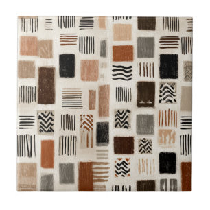 Aardse Boho Abstract Raster - Handgetekende Textuu Tegeltje