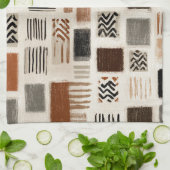 Aardse Boho Abstract Raster - Handgetekende Textuu Theedoek (Gevouwen)