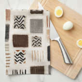 Aardse Boho Abstract Raster - Handgetekende Textuu Theedoek (Quarter Fold)