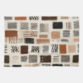 Aardse Boho Abstract Raster - Handgetekende Textuu Theedoek (Horizontaal)