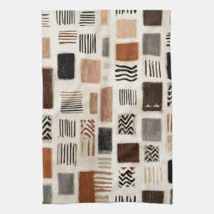 Aardse Boho Abstract Raster - Handgetekende Textuu Theedoek