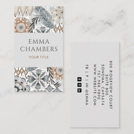 Aardse Boho Abstracte bloemblaadjes Visitekaartje (Voorkant / Achterkant)