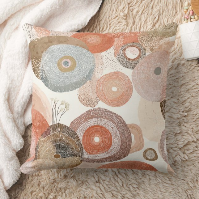Aardse Boho Abstracte Cirkels | Organisch Ontwerp Kussen (Deken)