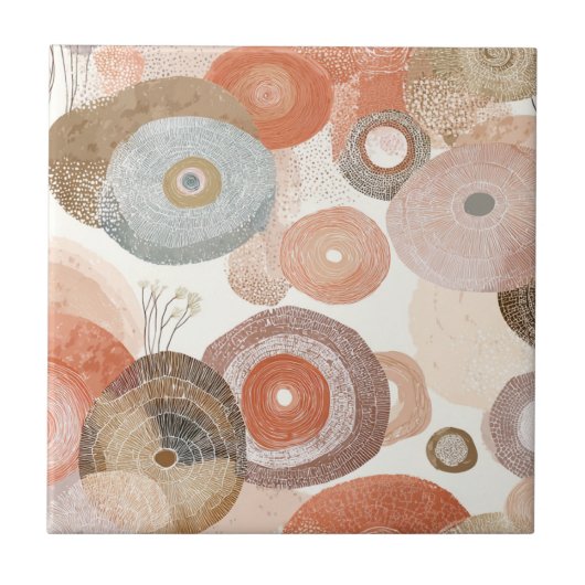 Aardse Boho Abstracte Cirkels | Organisch Ontwerp Tegeltje (Voorkant)