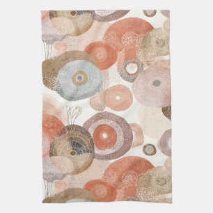 Aardse Boho Abstracte Cirkels Organisch Ontwerp Theedoek