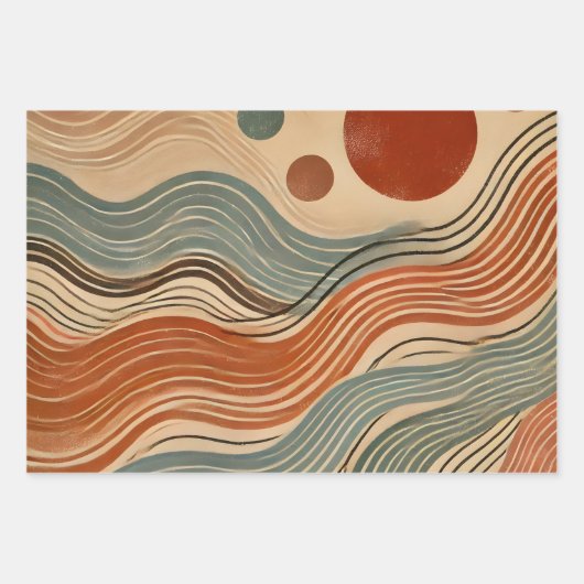Aardse Boho Abstracte Wavy wervellijnen Inpakpapier Vel (Voorkant 3)