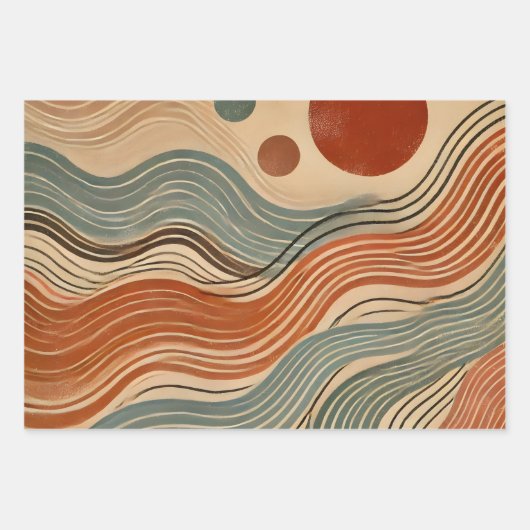 Aardse Boho Abstracte Wavy wervellijnen Inpakpapier Vel (Voorkant)