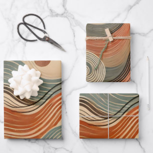 Aardse Boho Abstracte Wavy wervellijnen Inpakpapier Vel