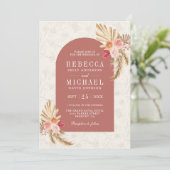Aardse Boho Bloemige Pampas Kaneel Roze Trouwdag Kaart (Staand voorkant)