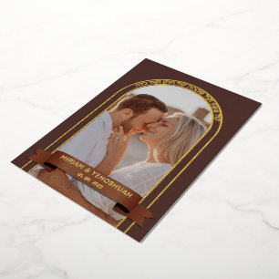 Aardse Boho Boog Foto Joodse Chuppah Hebreeuws Folie Uitnodiging