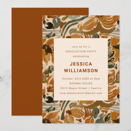 Aardse Boho Botanische Elegante Afstudeerfeest Kaart (Voorkant / Achterkant)