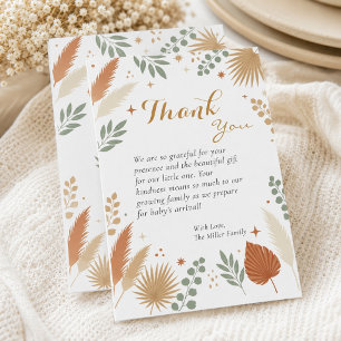 Aardse Boho Botanische Pampas Baby Shower Bedankkaart