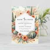 Aardse Boho Cactus bruiloft Save The Date (Staand voorkant)