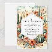 Aardse Boho Cactus bruiloft Save The Date (Voorkant / Achterkant)