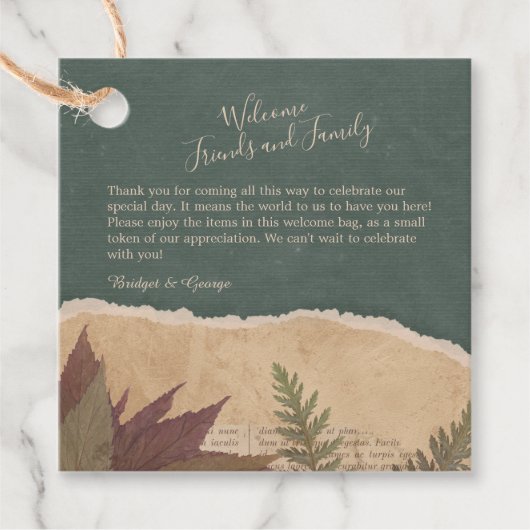 aardse  boho chic groen bruiloft bedankjes labels (Voorkant)