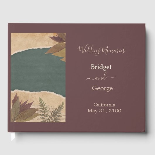 aardse  boho chic groen bruiloft gastenboek (Voorkant)